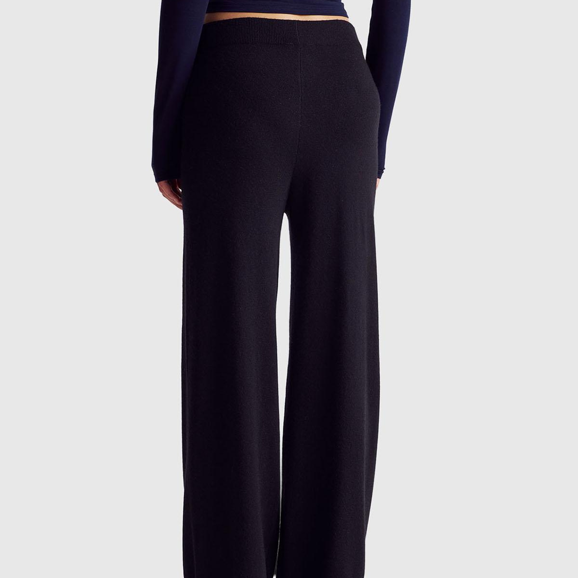 Kadın Sİyah Yün ve Kaşmir Karışımlı Ribana Detaylı Triko Pantolon