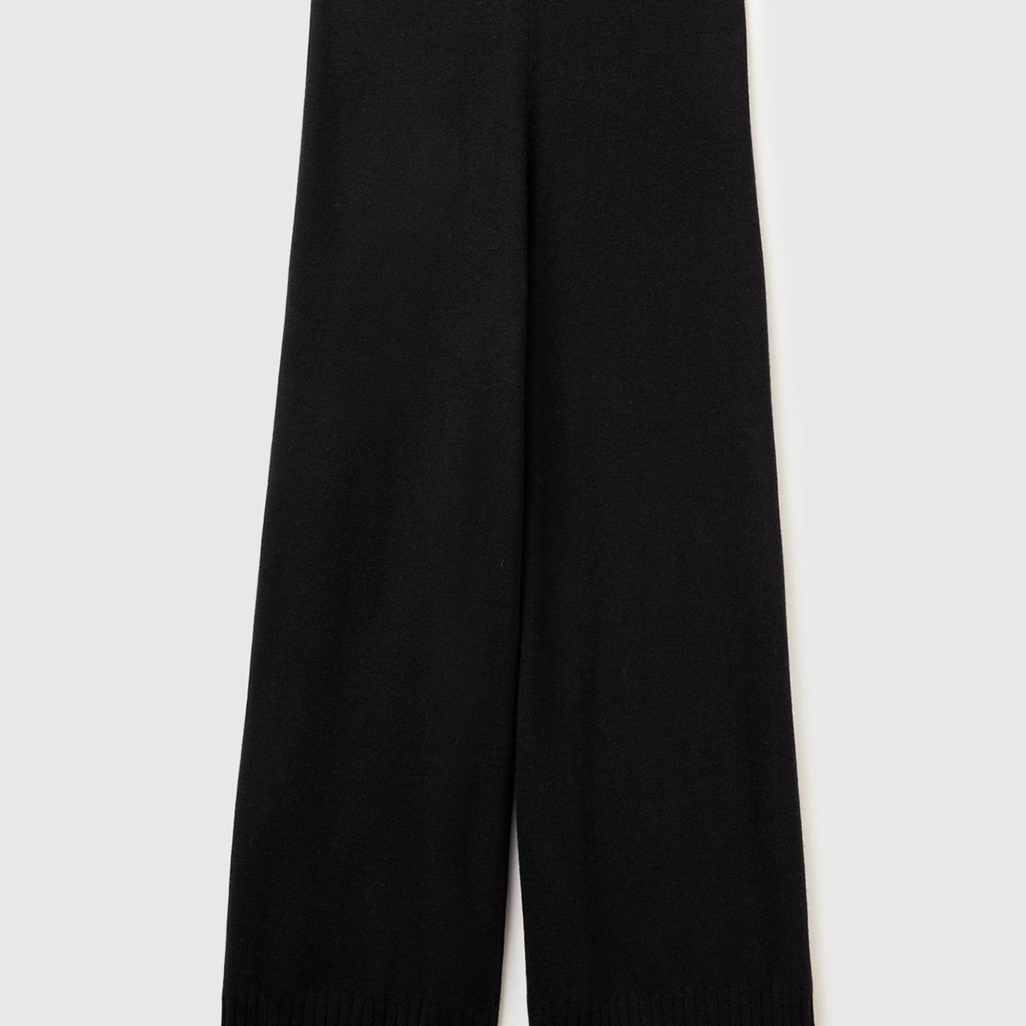 Kadın Sİyah Yün ve Kaşmir Karışımlı Ribana Detaylı Triko Pantolon