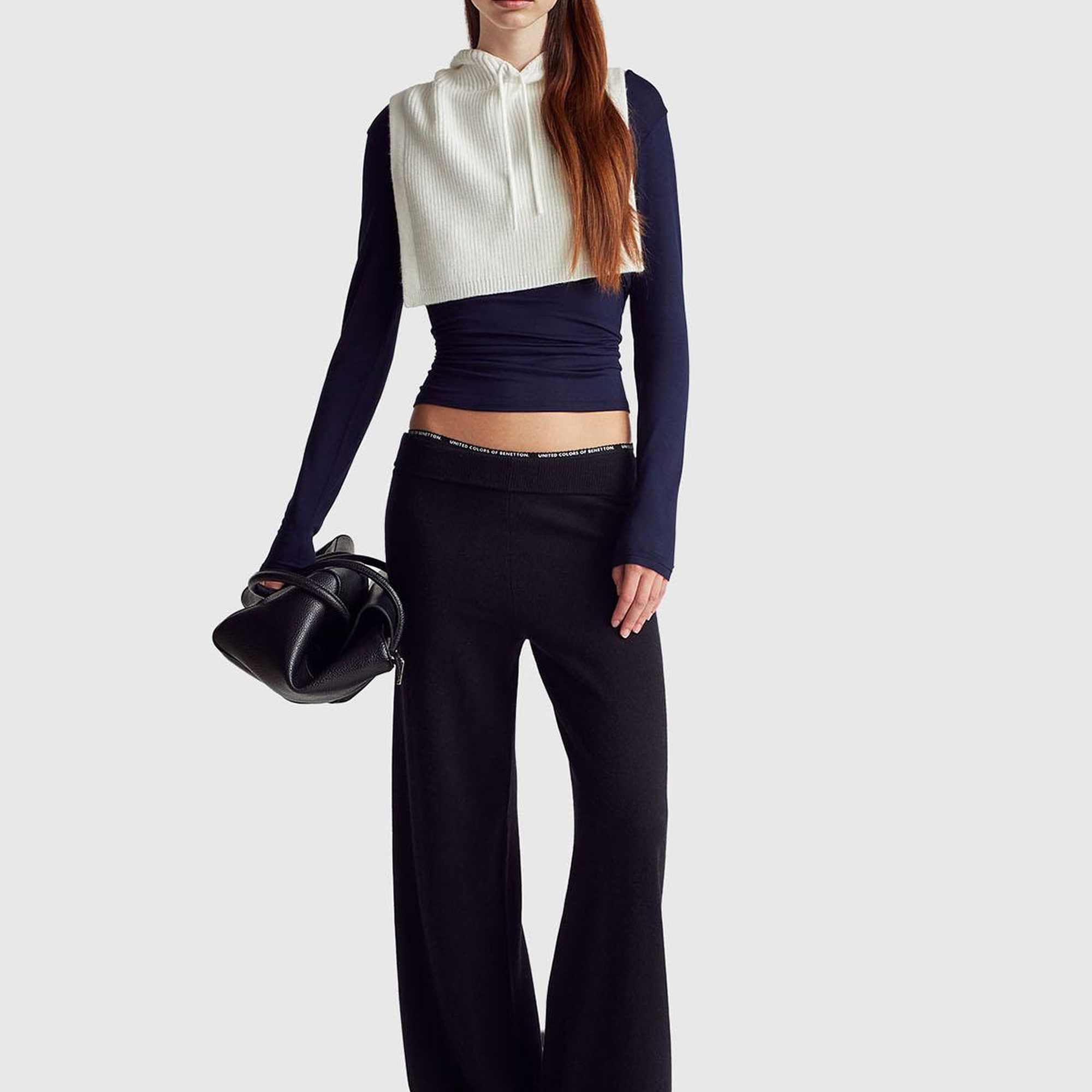 Kadın Sİyah Yün ve Kaşmir Karışımlı Ribana Detaylı Triko Pantolon