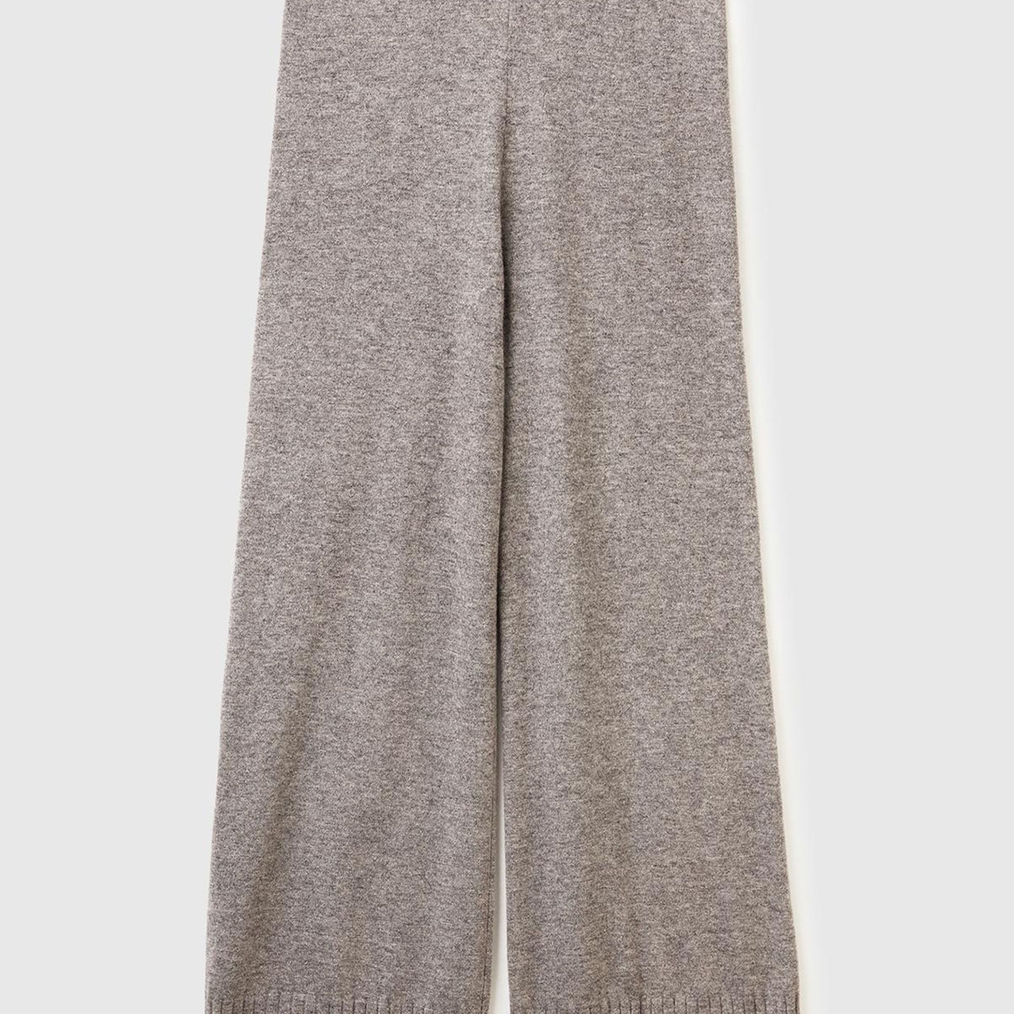 Kadın Antrasit Melanj Yün ve Kaşmir Karışımlı Ribana Detaylı Triko Pantolon