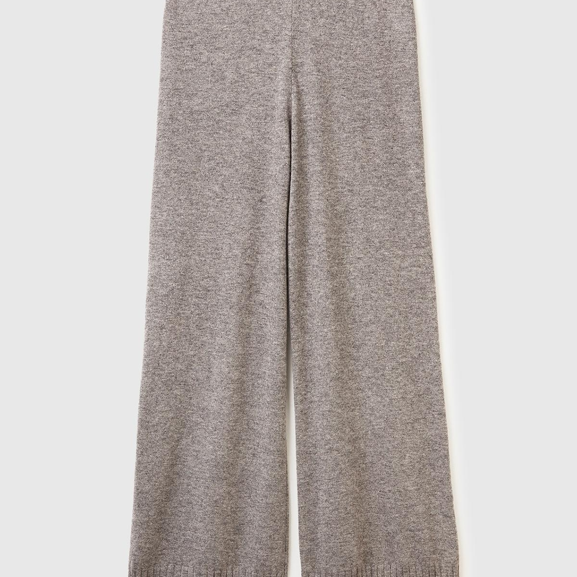 Kadın Antrasit Melanj Yün ve Kaşmir Karışımlı Ribana Detaylı Triko Pantolon