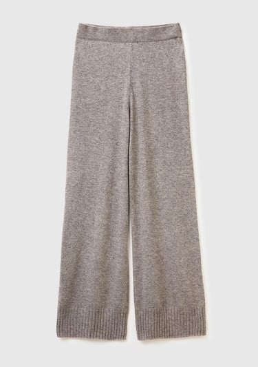  Kadın Antrasit Melanj Yün ve Kaşmir Karışımlı Ribana Detaylı Triko Pantolon