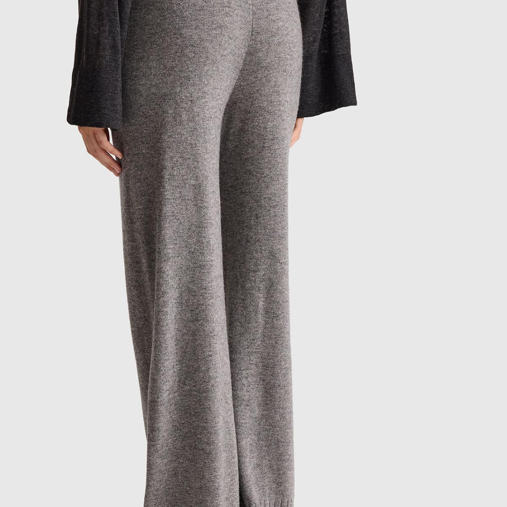 Kadın Antrasit Melanj Yün ve Kaşmir Karışımlı Ribana Detaylı Triko Pantolon