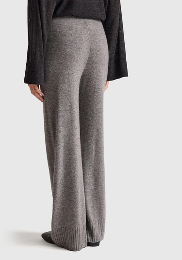  Kadın Antrasit Melanj Yün ve Kaşmir Karışımlı Ribana Detaylı Triko Pantolon