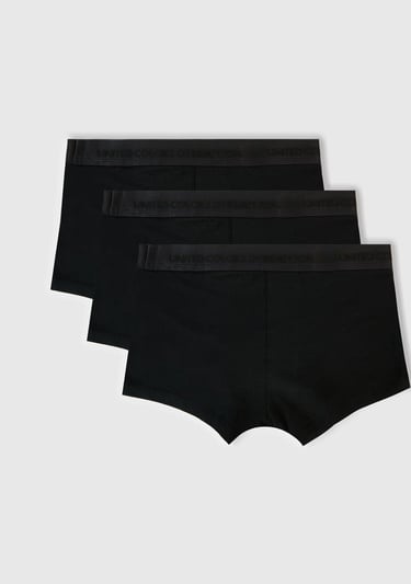  Erkek Siyah Pamuk Karışımlı Logo Bantlı 3'lü Boxer Seti