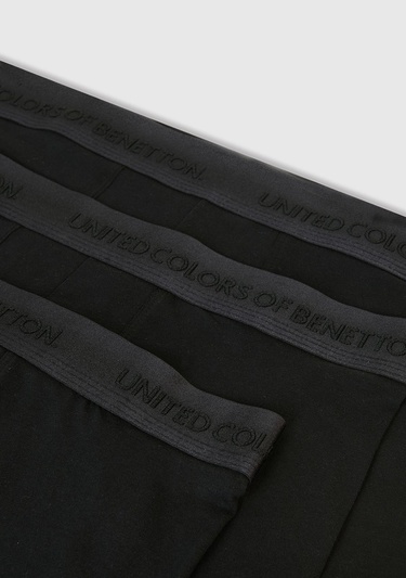  Erkek Siyah Pamuk Karışımlı Logo Bantlı 3'lü Boxer Seti