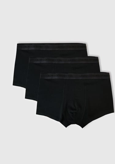 Erkek Siyah Pamuk Karışımlı Logo Bantlı 3'lü Boxer Seti