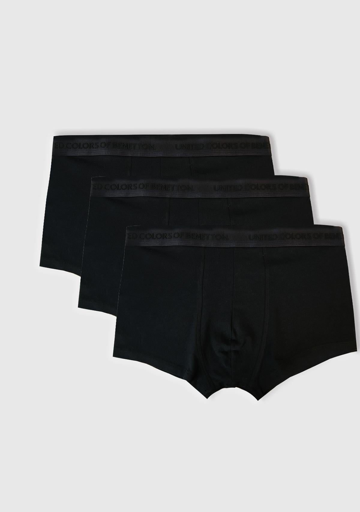  Erkek Siyah Pamuk Karışımlı Logo Bantlı 3'lü Boxer Seti