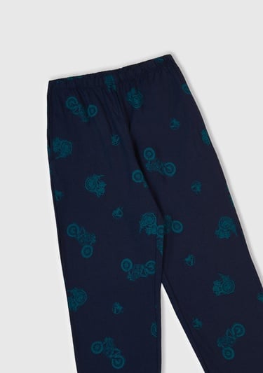  Erkek Çocuk Lacivert Üstü Baskılı Altı Tamamı Desenli Pijama Takımı