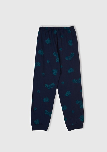  Erkek Çocuk Lacivert Üstü Baskılı Altı Tamamı Desenli Pijama Takımı
