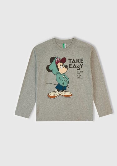  Erkek Çocuk Gri Melanj Üstü Disney Baskılı Altı Paçası Lastikli Pijama Takımı