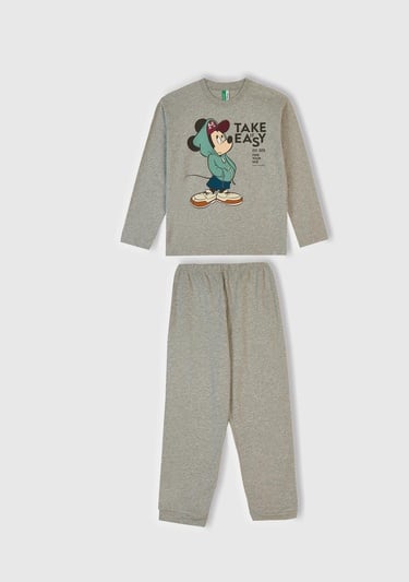  Erkek Çocuk Gri Melanj Üstü Disney Baskılı Altı Paçası Lastikli Pijama Takımı