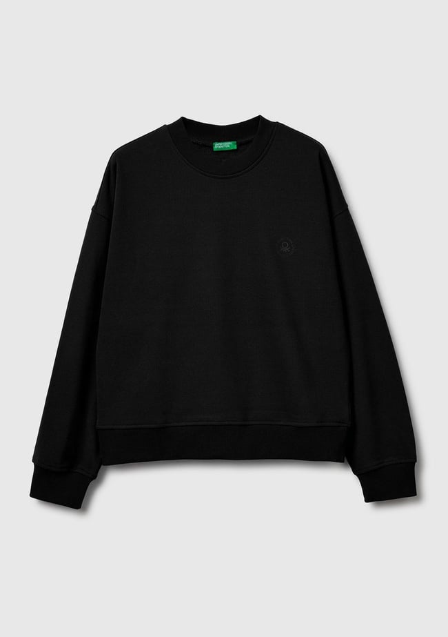  Kadın Siyah Pamuk Karışımlı Logo Baskılı Sweatshirt