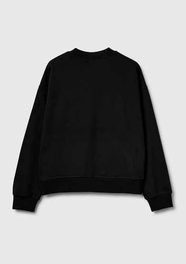  Kadın Siyah Pamuk Karışımlı Logo Baskılı Sweatshirt