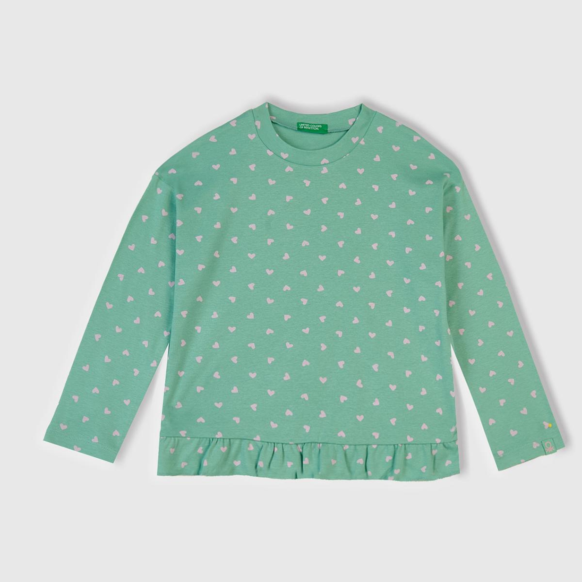 Kız Çocuk Turkuaz Desenli Fırfır Detaylı Pijama Takımı