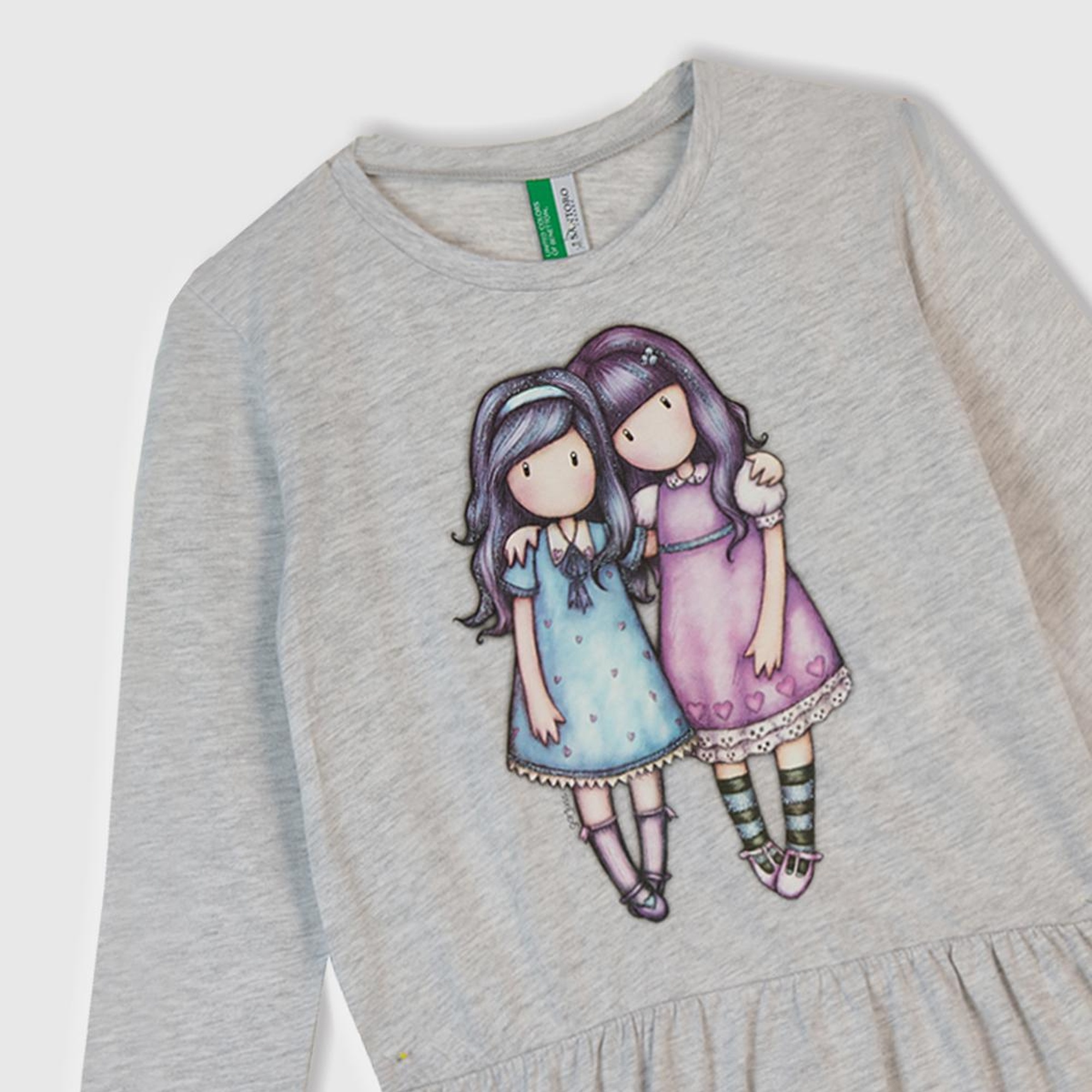 Kız Çocuk Beyaz Önü Baskılı Pileli Bisiklet Yaka Gecelik