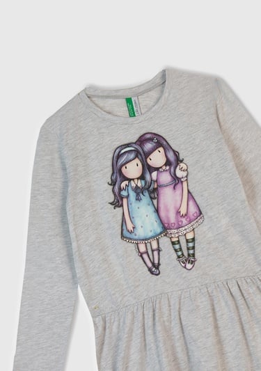  Kız Çocuk Beyaz Önü Baskılı Pileli Bisiklet Yaka Gecelik