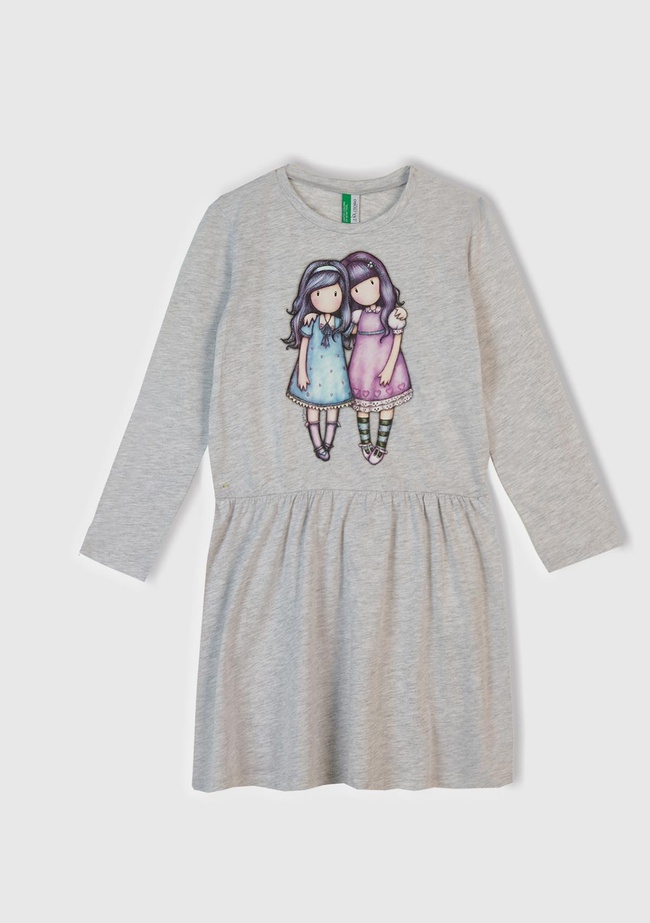  Kız Çocuk Beyaz Önü Baskılı Pileli Bisiklet Yaka Gecelik