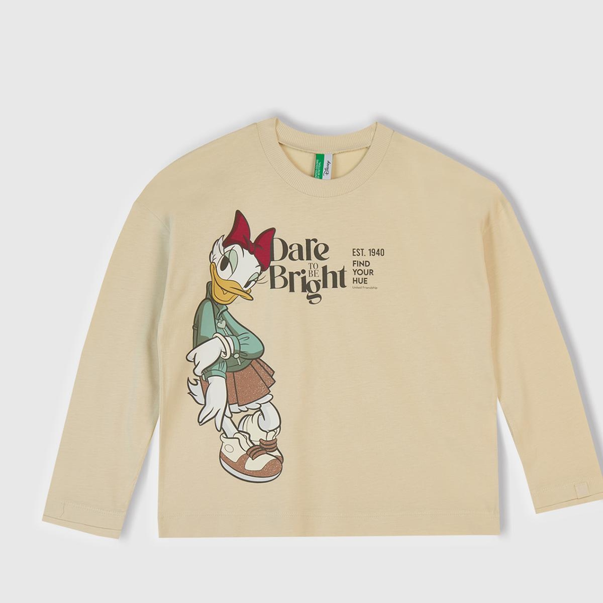 Kız Çocuk Krem Üstü Disney Baskılı Altı Desenli Paçası Kıvrık Pijama Takımı
