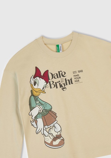  Kız Çocuk Krem Üstü Disney Baskılı Altı Desenli Paçası Kıvrık Pijama Takımı