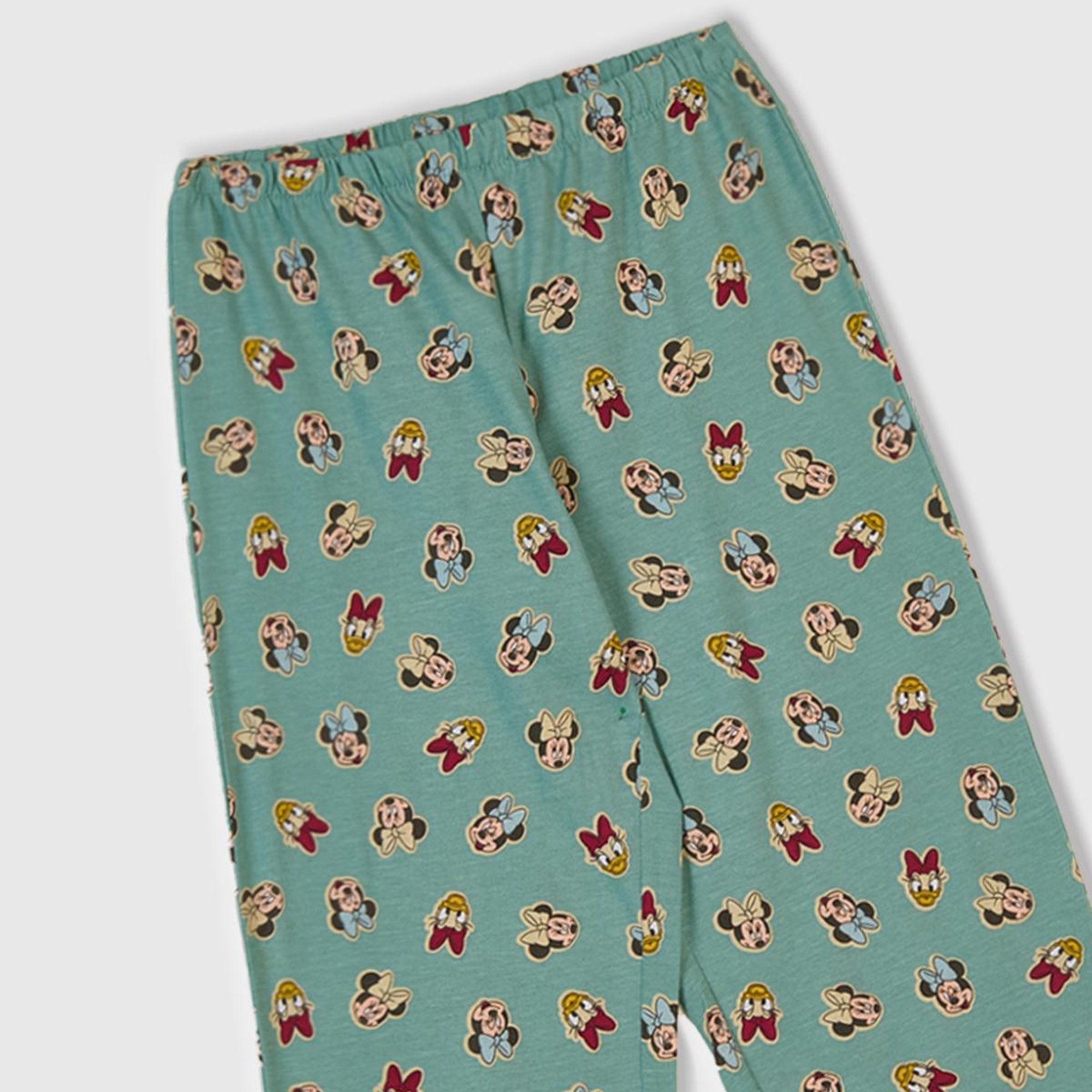 Kız Çocuk Krem Üstü Disney Baskılı Altı Desenli Paçası Kıvrık Pijama Takımı