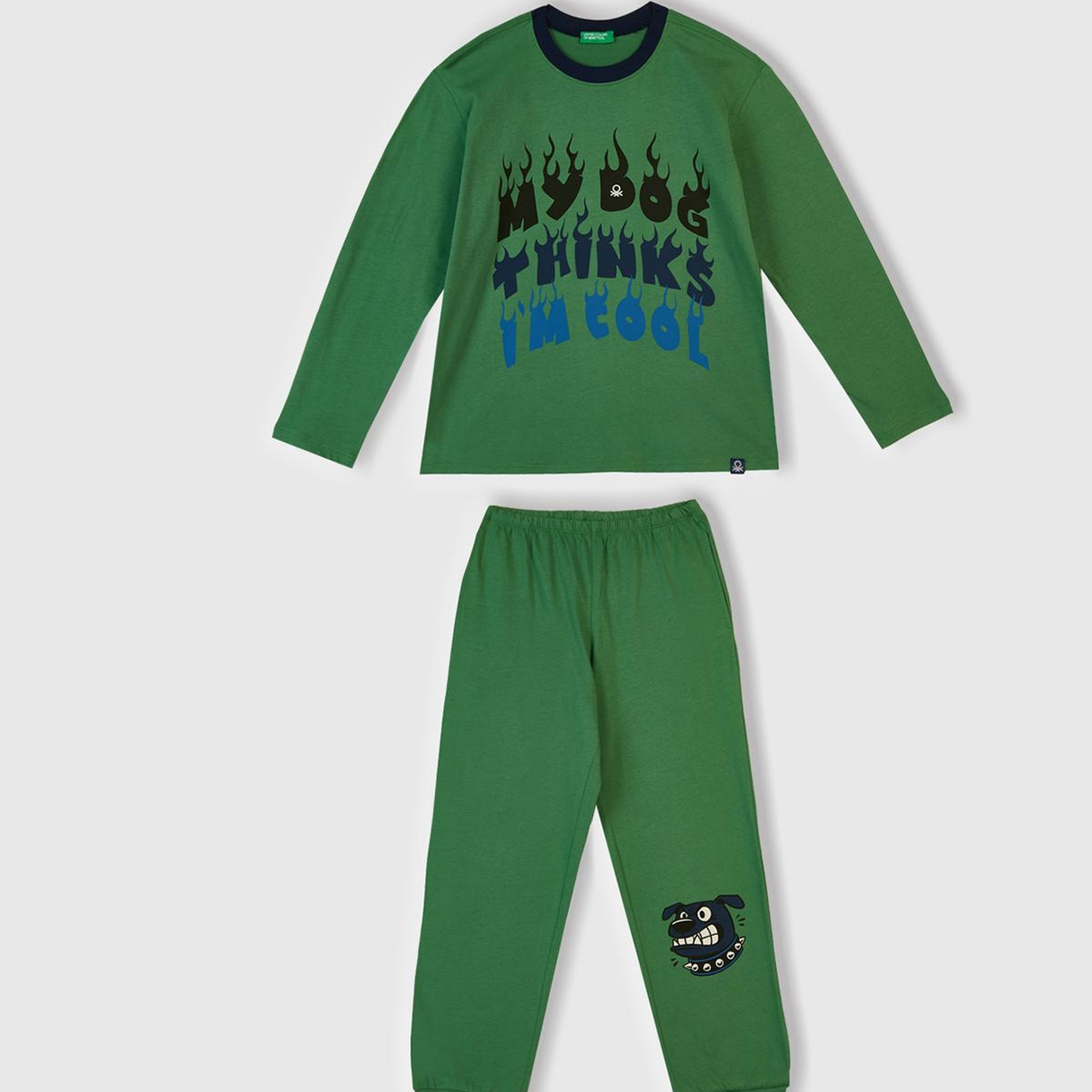 Erkek Çocuk Yeşil Üstü Baskılı Altı Cepli Pijama Takımı