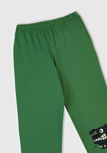  Erkek Çocuk Yeşil Üstü Baskılı Altı Cepli Pijama Takımı