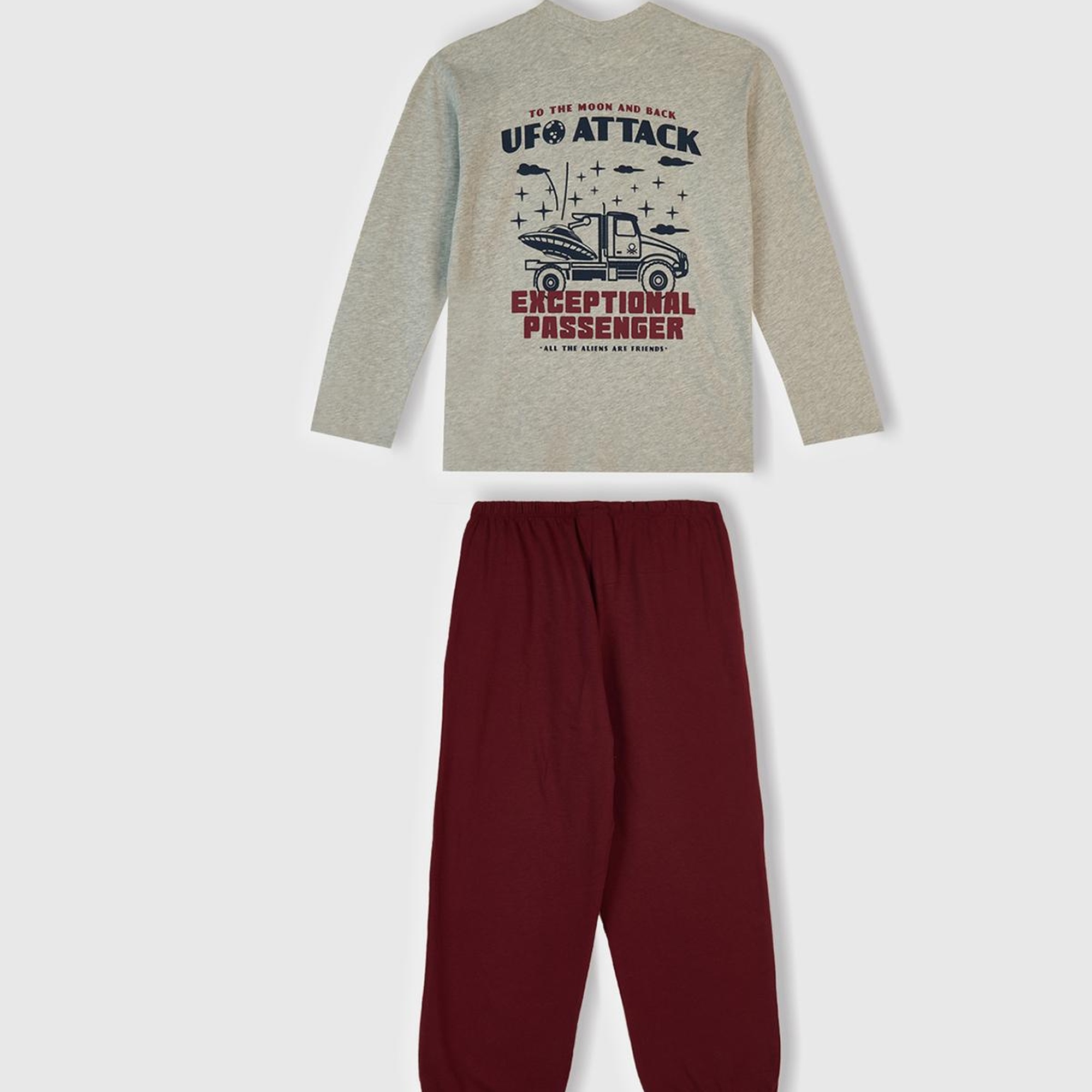 Erkek Çocuk Gri Melanj Üstü Baskılı Altı Cepli Pijama Takımı