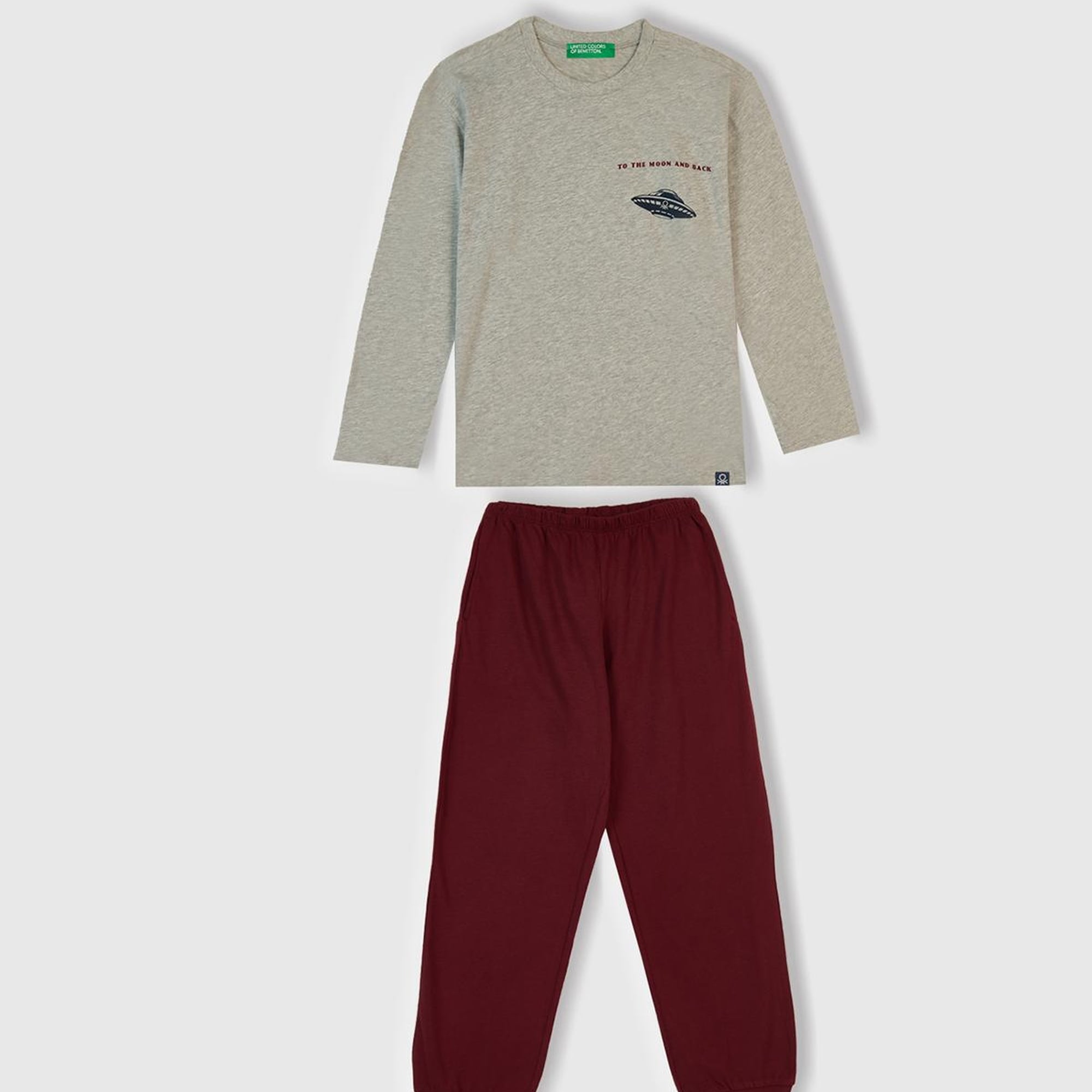 Erkek Çocuk Gri Melanj Üstü Baskılı Altı Cepli Pijama Takımı