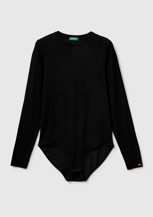  Kadın Siyah Modal ve Kaşmir Karışımlı Uzun Kollu Body