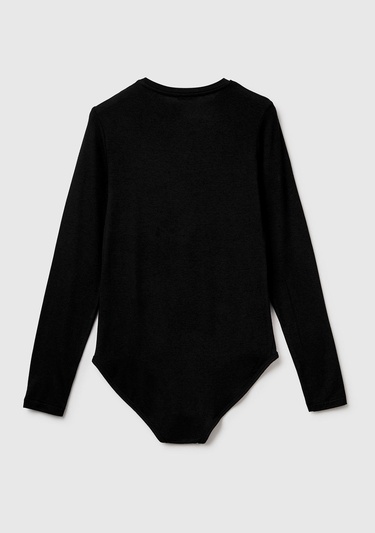  Kadın Siyah Modal ve Kaşmir Karışımlı Uzun Kollu Body