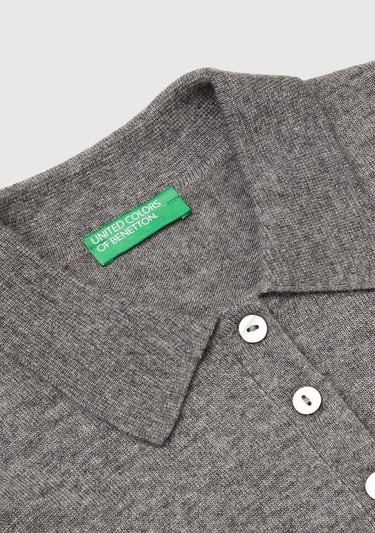  Kadın Antrasit Melanj Yün ve Kaşmir Karışımlı Regular Fit Polo Yaka Kazak