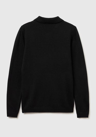  Kadın Sİyah Yün ve Kaşmir Karışımlı Regular Fit Polo Yaka Kazak