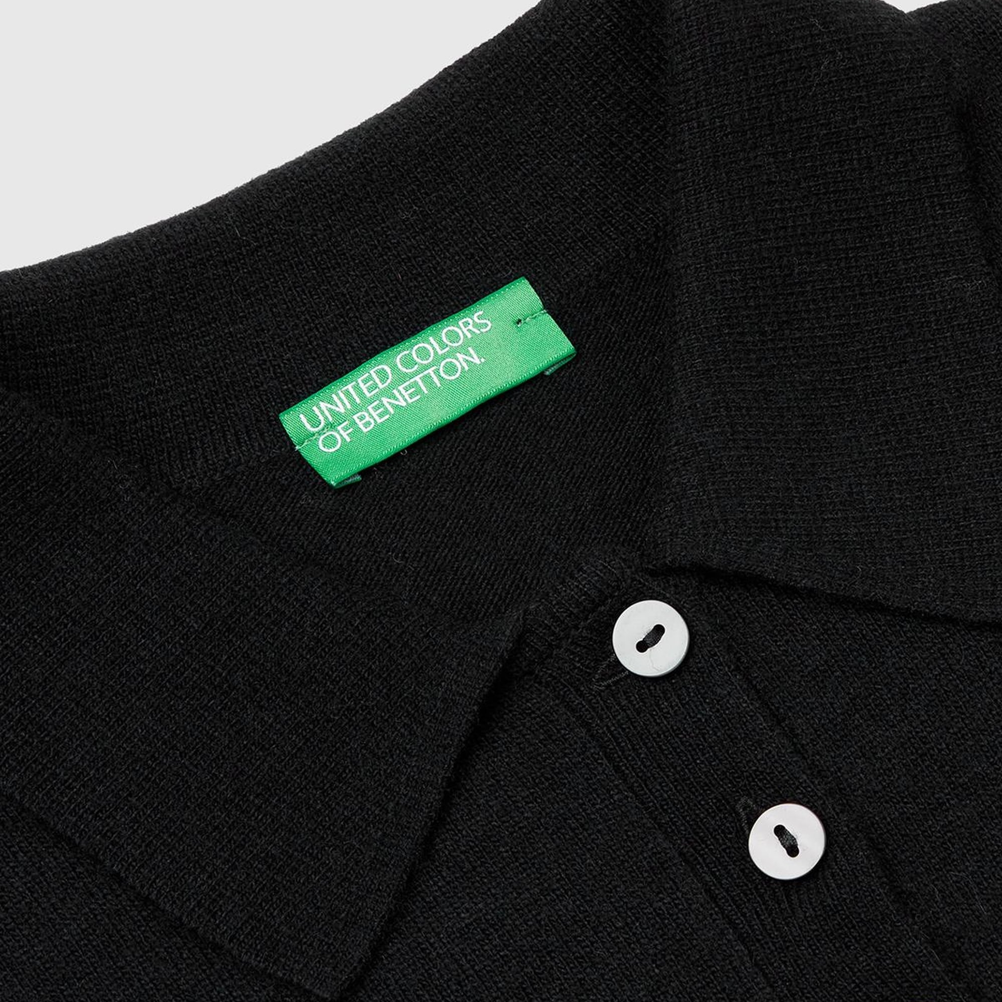 Kadın Sİyah Yün ve Kaşmir Karışımlı Regular Fit Polo Yaka Kazak