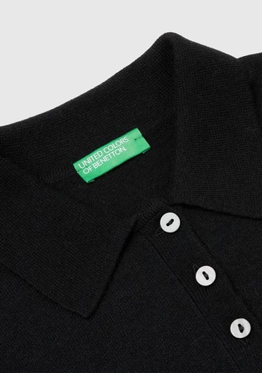  Kadın Sİyah Yün ve Kaşmir Karışımlı Regular Fit Polo Yaka Kazak