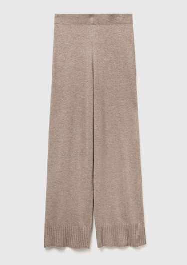  Kadın Taba Yün ve Kaşmir Karışımlı Ribana Detaylı Triko Pantolon