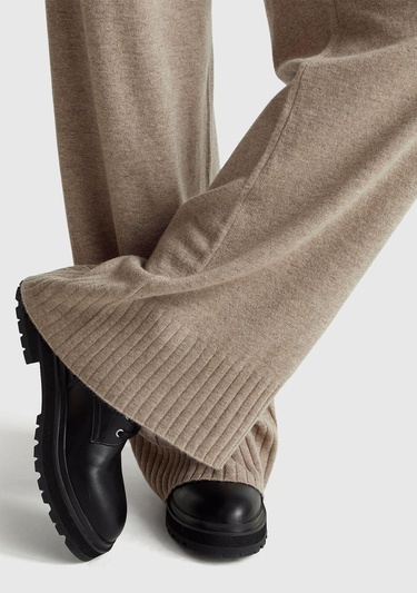  Kadın Taba Yün ve Kaşmir Karışımlı Ribana Detaylı Triko Pantolon