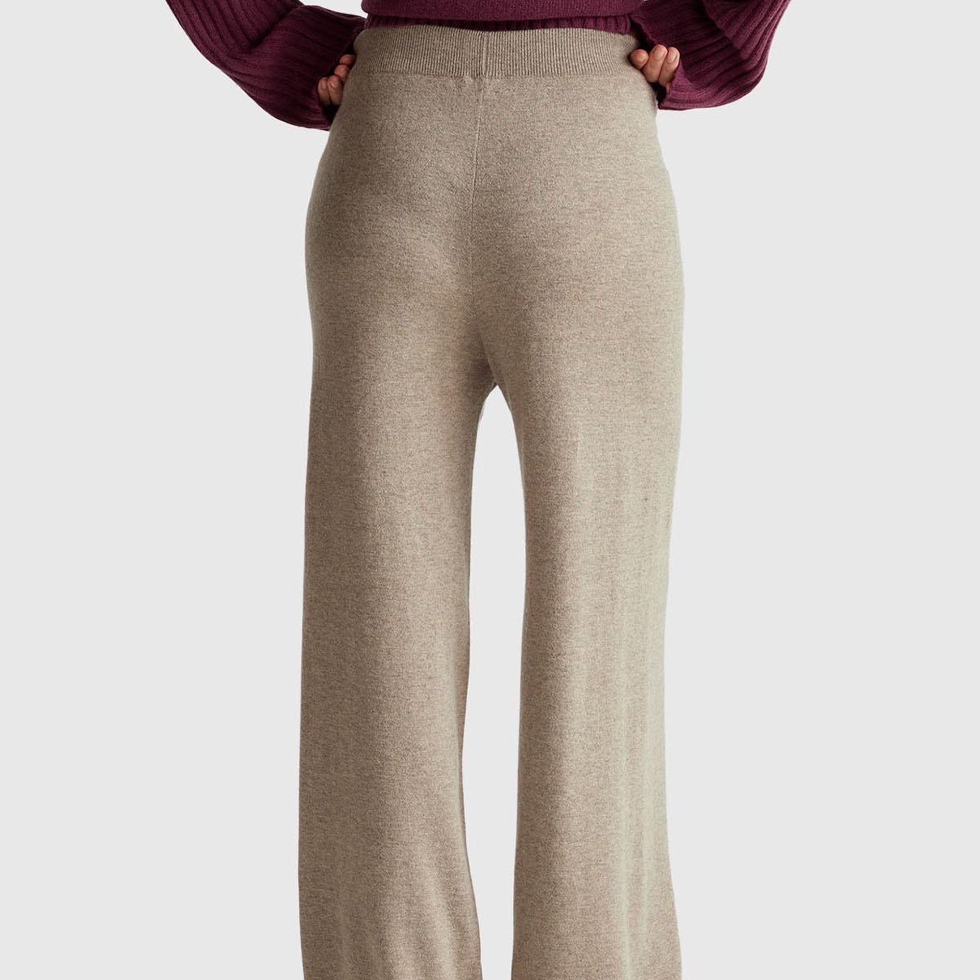 Kadın Taba Yün ve Kaşmir Karışımlı Ribana Detaylı Triko Pantolon