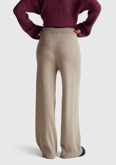  Kadın Taba Yün ve Kaşmir Karışımlı Ribana Detaylı Triko Pantolon