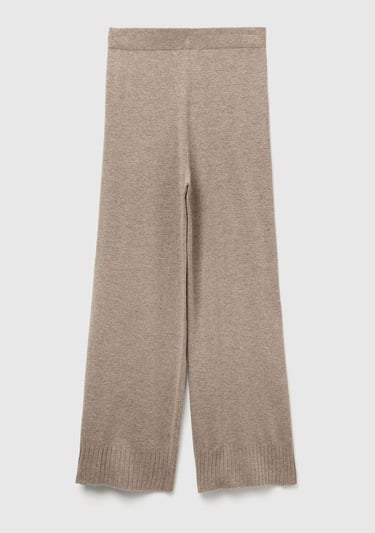  Kadın Taba Yün ve Kaşmir Karışımlı Ribana Detaylı Triko Pantolon