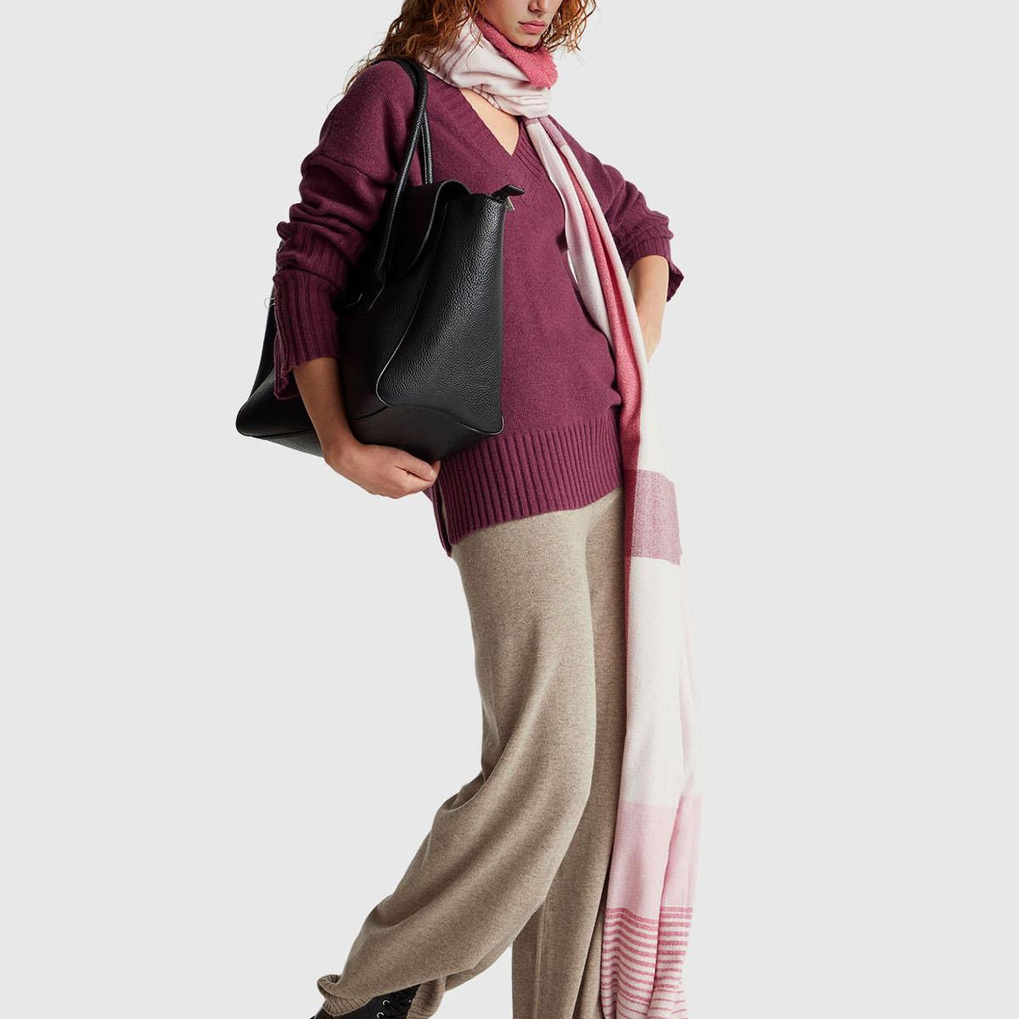 Kadın Taba Yün ve Kaşmir Karışımlı Ribana Detaylı Triko Pantolon