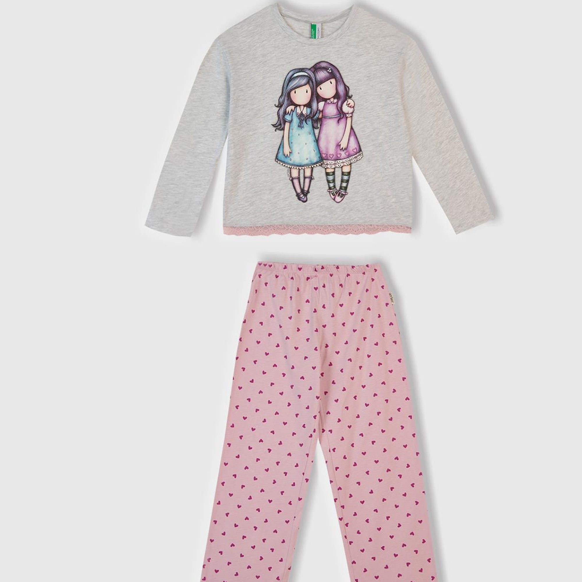 Kız Çocuk Beyaz Mix Üstü Baskılı Altı Desenli Pijama Takımı
