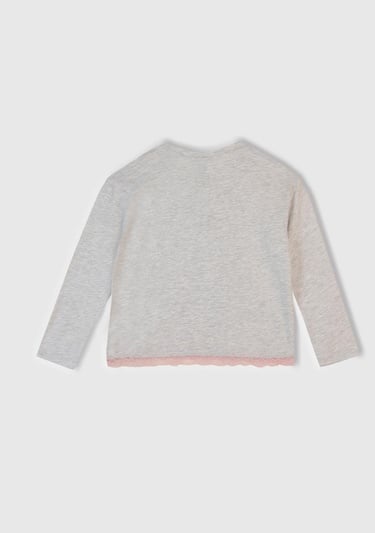  Kız Çocuk Beyaz Mix Üstü Baskılı Altı Desenli Pijama Takımı