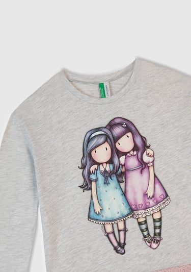  Kız Çocuk Beyaz Mix Üstü Baskılı Altı Desenli Pijama Takımı