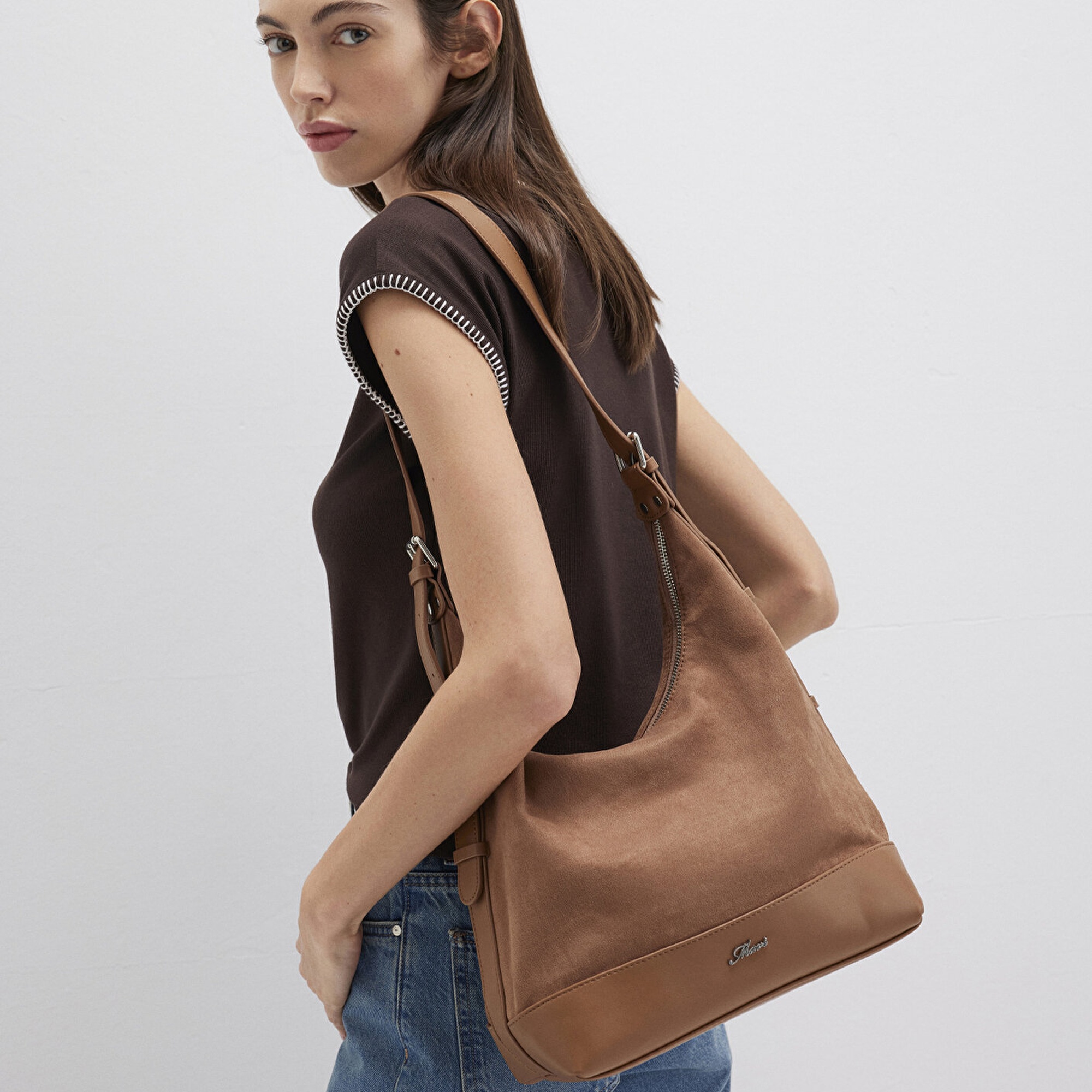 Mavi Suni Süet Kahverengi Omuz Çantası 1913473-70280