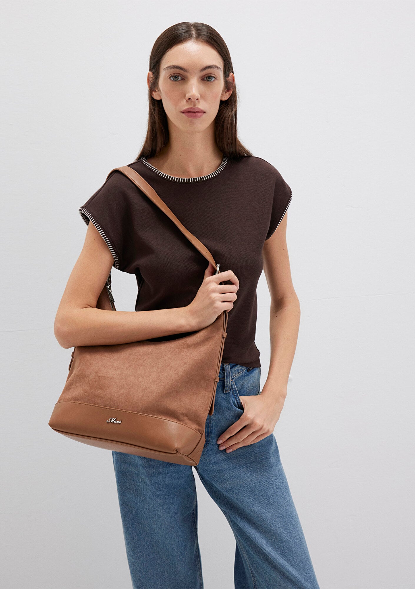  Mavi Suni Süet Kahverengi Omuz Çantası 1913473-70280