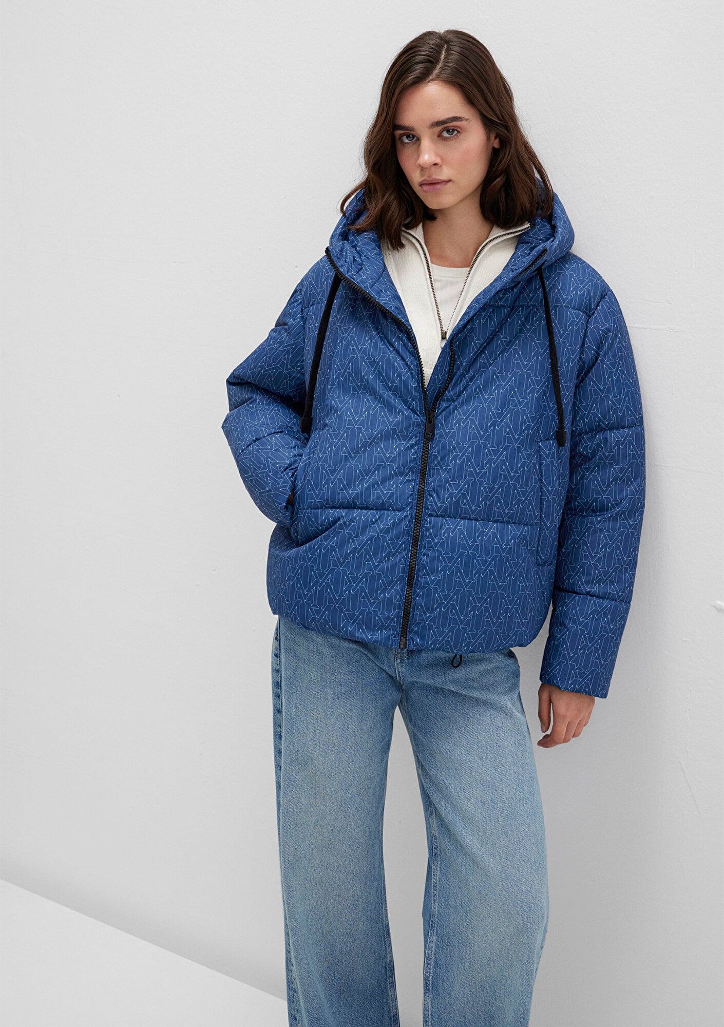  Mavi Baskılı Lacivert Şişme Mont 1110706-90368