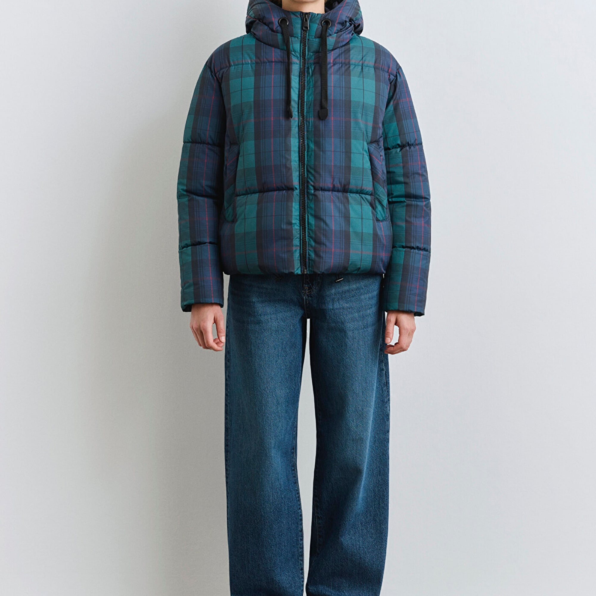 Mavi Kareli Şişme Mont 1110706-90380