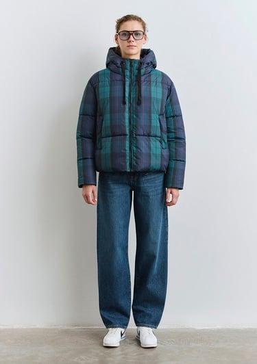  Mavi Kareli Şişme Mont 1110706-90380