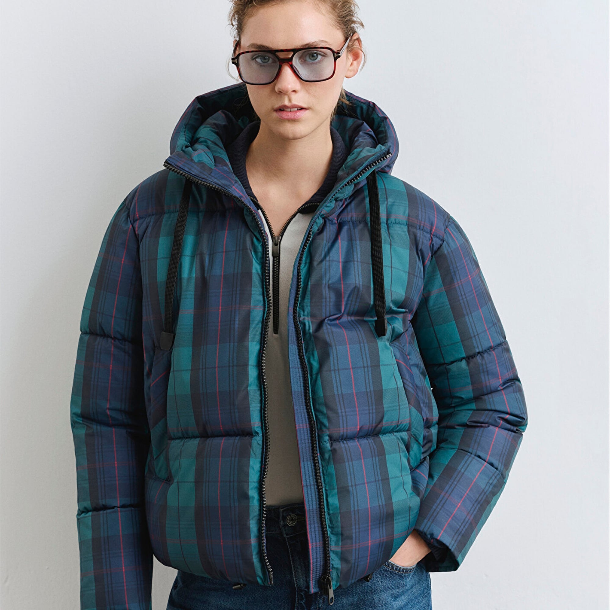 Mavi Kareli Şişme Mont 1110706-90380